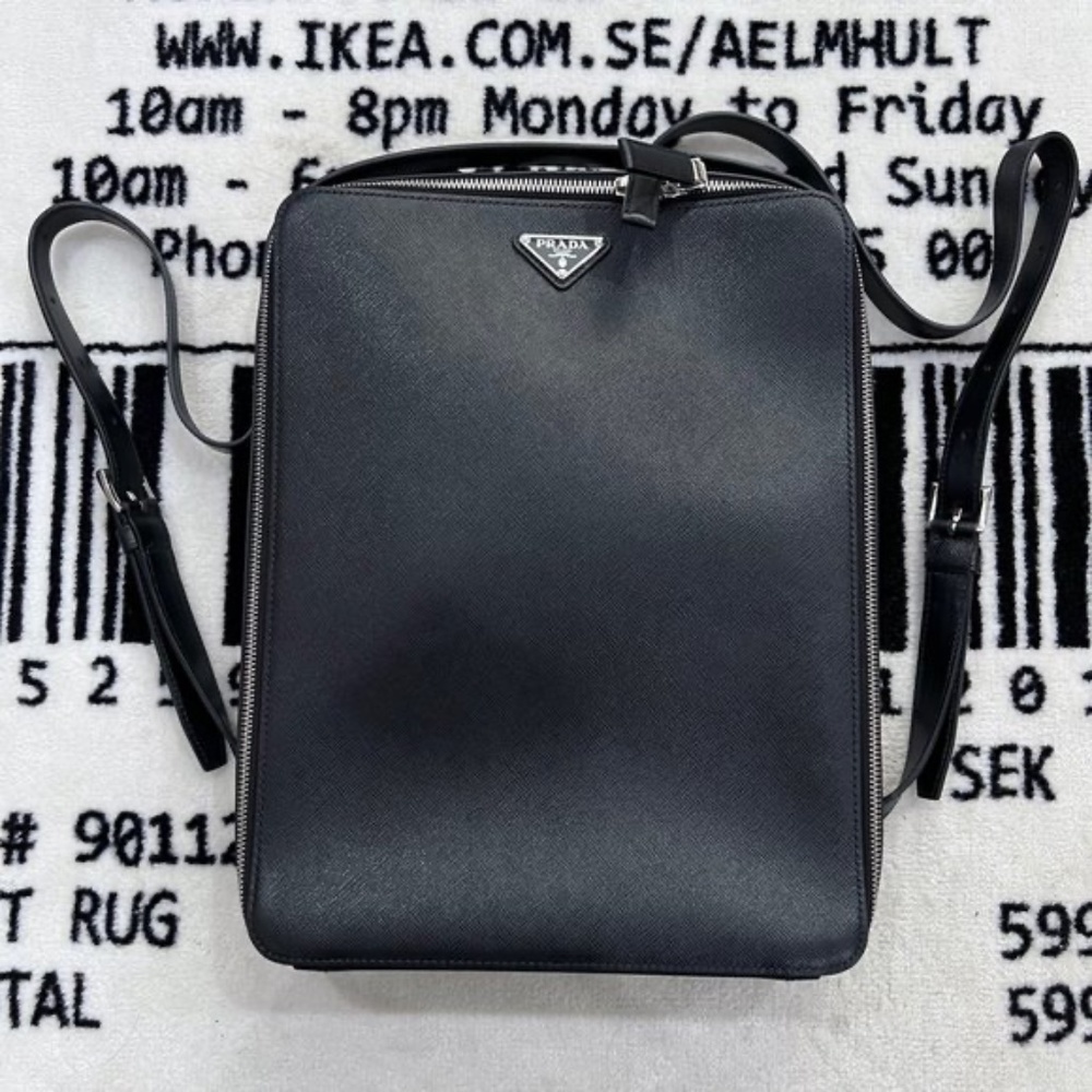 Prada Men's Large Black Saffiano Leather Square Backpack - Picture 5 of 14